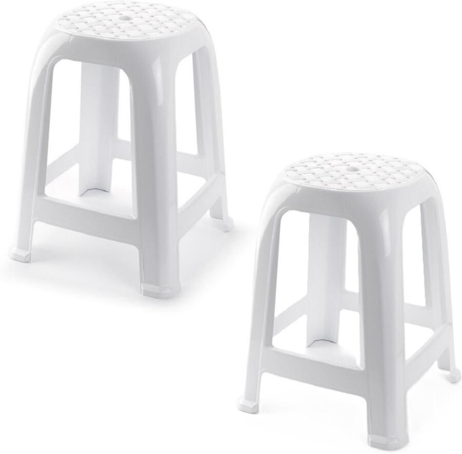 PLASTICFORTE Zit krukjes 2x wit kunststof 37 x 37 x 46 cm extra zitplaatsen