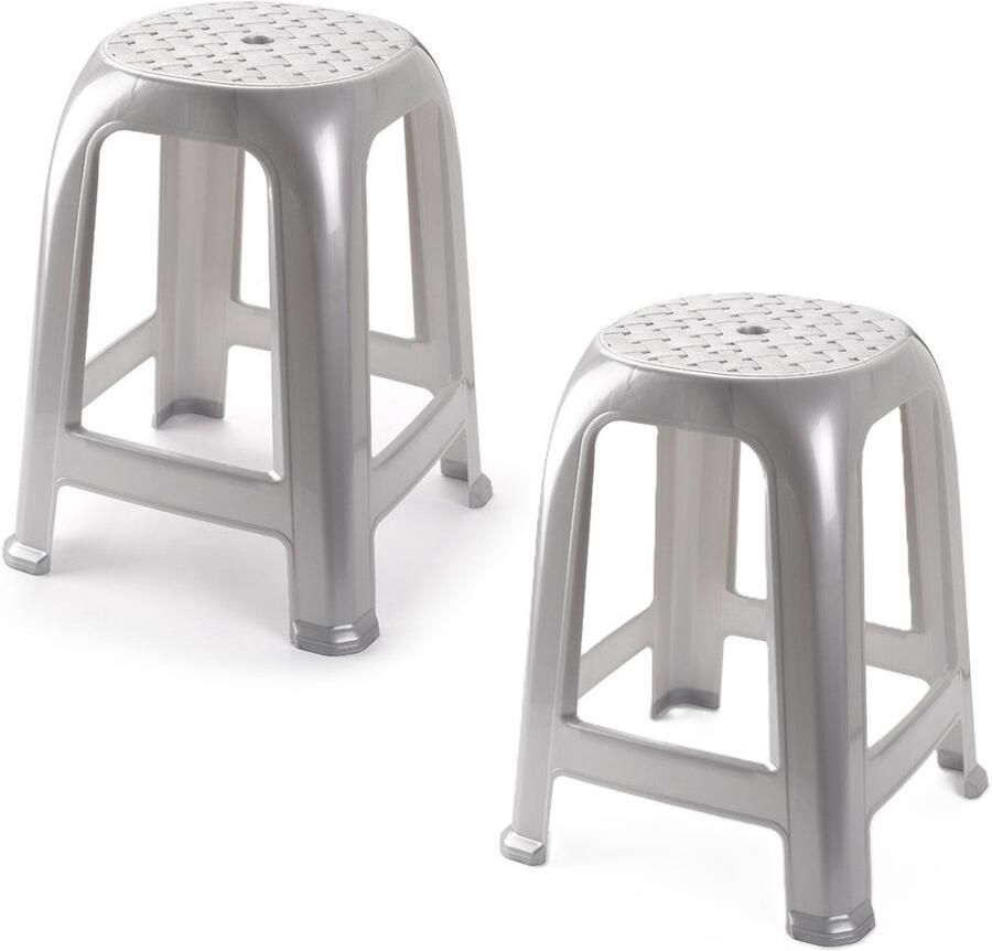 PLASTICFORTE Zit krukjes 2x zilver kunststof 37 x 37 x 46 cm extra zitplaatsen