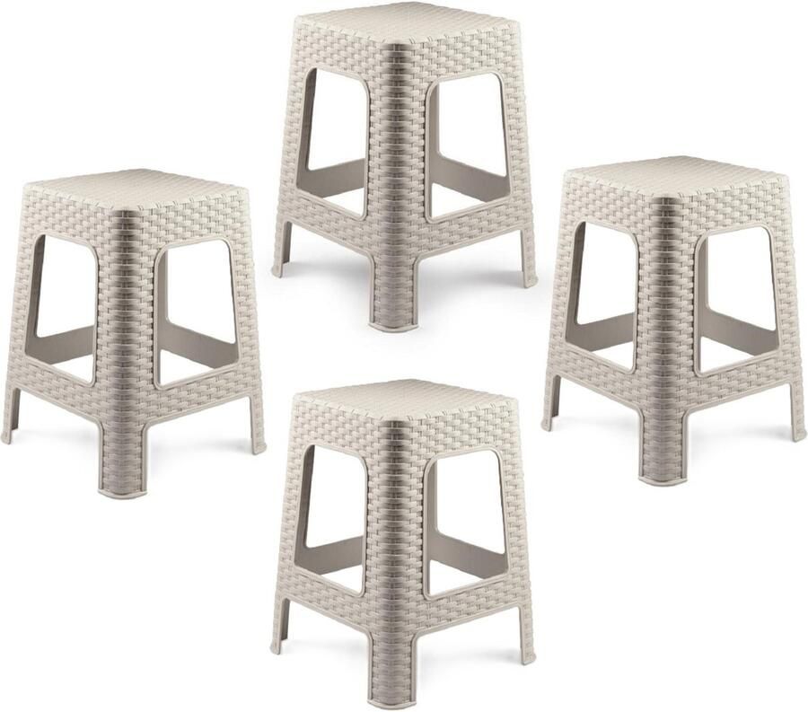 PLASTICFORTE Zit krukjes 4x beige rotan kunststof 37 x 37 x 46 cm extra zitplaatsen