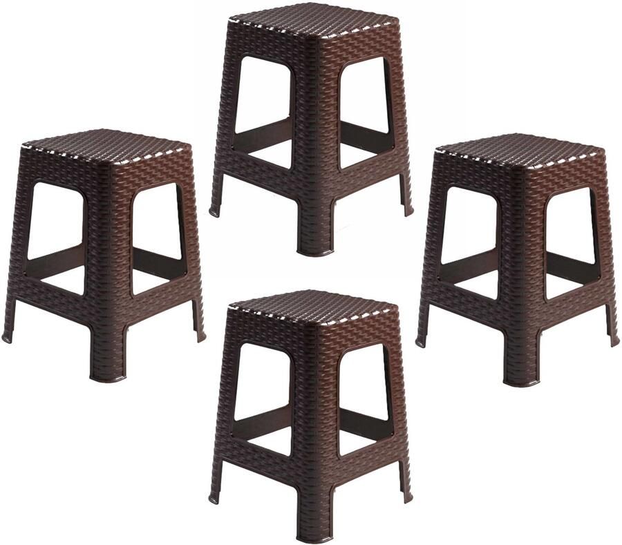 PLASTICFORTE Zit krukjes 4x bruin rotan kunststof 37 x 37 x 46 cm extra zitplaatsen