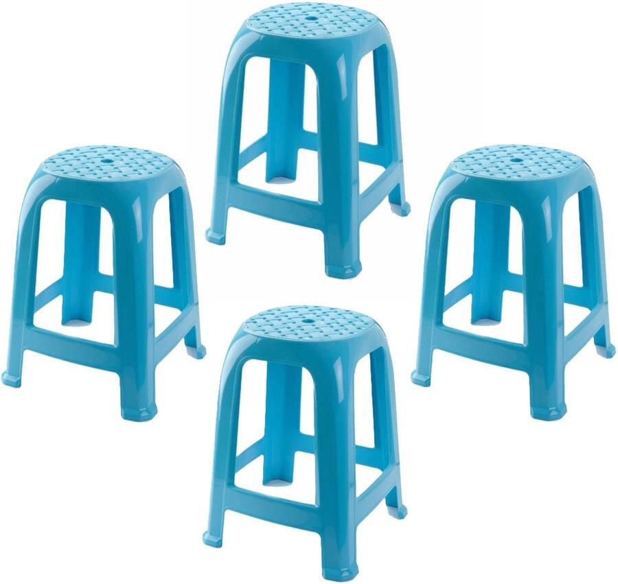 PLASTICFORTE Zit krukjes 4x lichtblauw kunststof 37 x 37 x 46 cm extra zitplaatsen