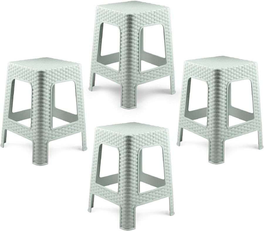 PLASTICFORTE Zit krukjes 4x mintgroen rotan kunststof 37 x 37 x 46 cm extra zitplaatsen
