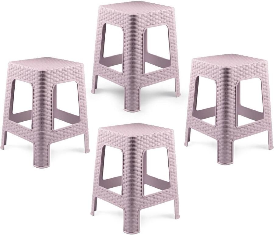 PLASTICFORTE Zit krukjes 4x roze rotan kunststof 37 x 37 x 46 cm extra zitplaatsen