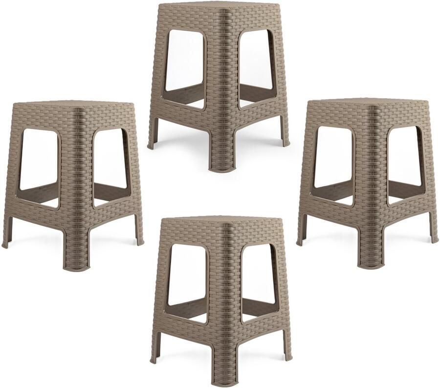 PLASTICFORTE Zit krukjes 4x taupe rotan kunststof 37 x 37 x 46 cm extra zitplaatsen