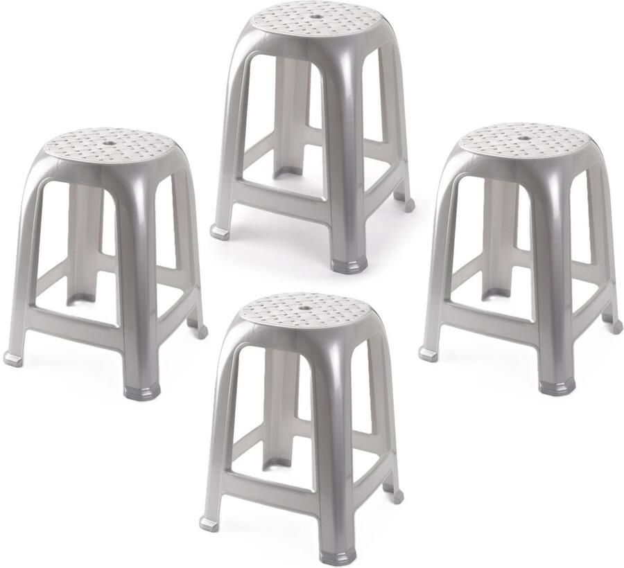 PLASTICFORTE Zit krukjes 4x zilver kunststof 37 x 37 x 46 cm extra zitplaatsen