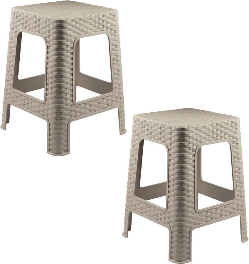 PLASTICFORTE Zit krukjes voor binnen en buiten 2x beige rotan kunststof 36 x 36 x 45 cm extra zitplaatsen