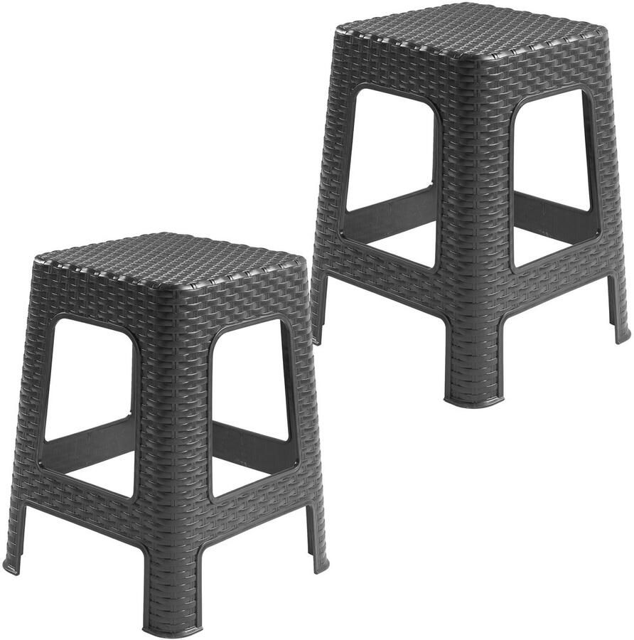 PLASTICFORTE Rotan opstapje zit krukje 2x kunststof zwart 36 x 36 x 45 cm Keuken badkamer handige krukjes
