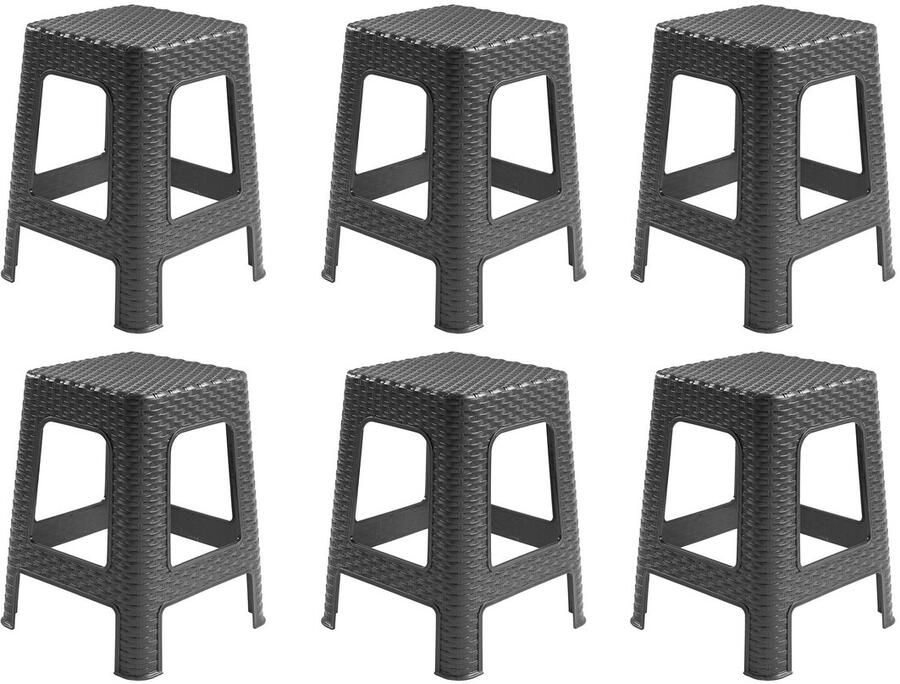 PLASTICFORTE Zit krukjes voor binnen en buiten 6x zwart kunststof 36 x 36 x 45 cm extra zitplaatsen