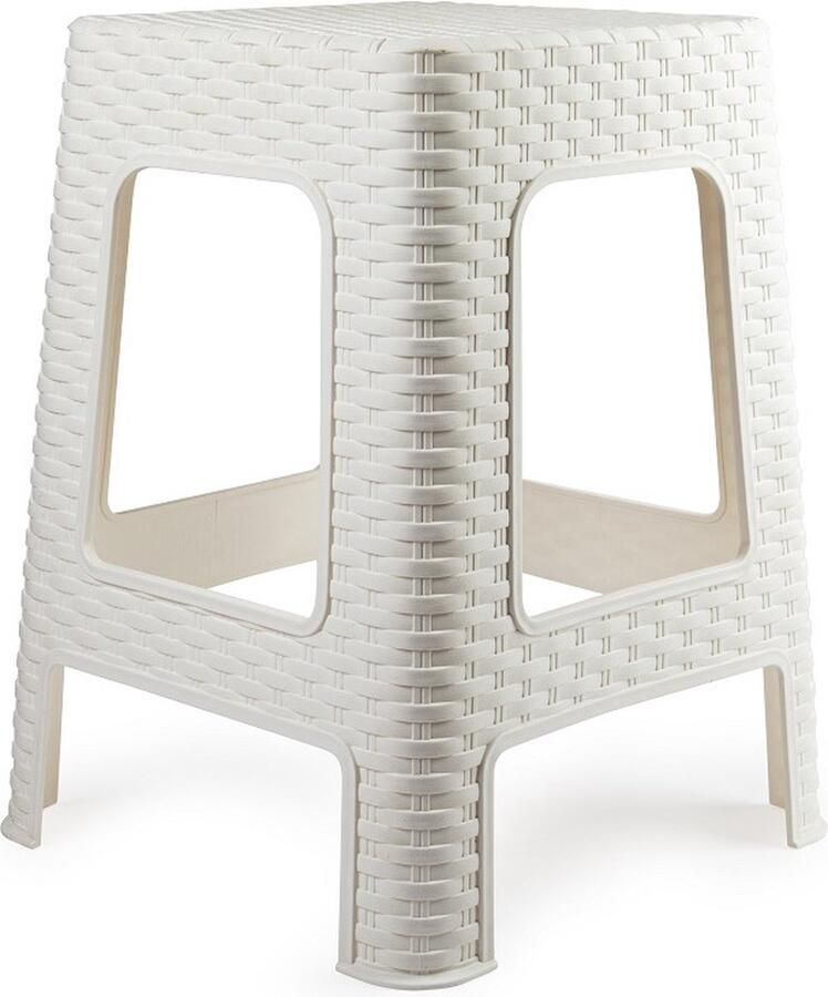 PLASTICFORTE zit bijzet krukje Rotan line wit kunststof 36 x 36 x 45 cm opstapje