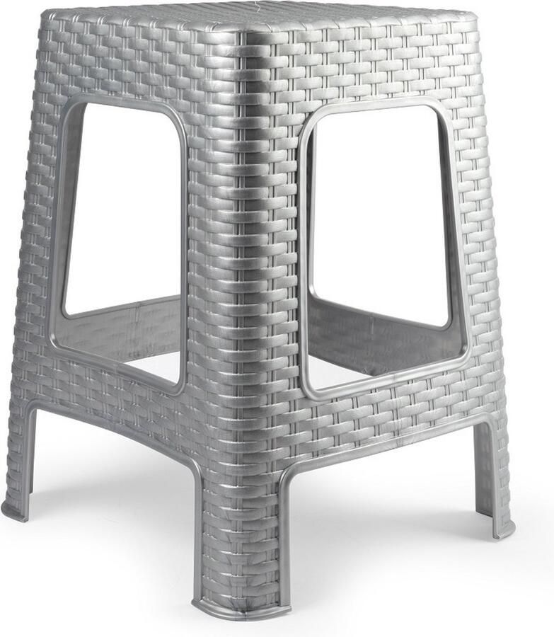 PLASTICFORTE zit bijzet krukje Rotan line zilvergrijs kunststof 36 x 36 x 45 cm opstapje