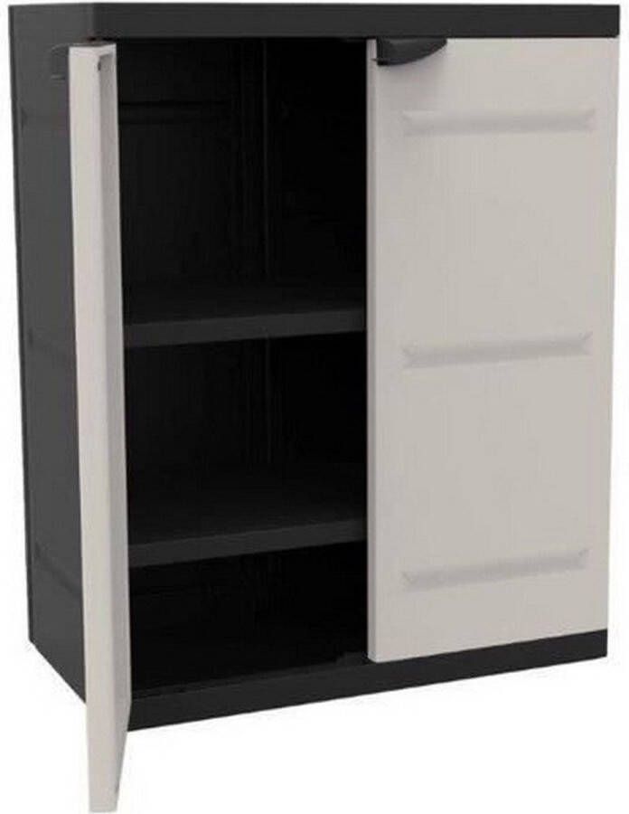 Plastiken TITANIUM Lage kast 2 deuren met planken l70 x B44 x H88 cm Beige en zwart bereik TITANIUM Binnen buiten