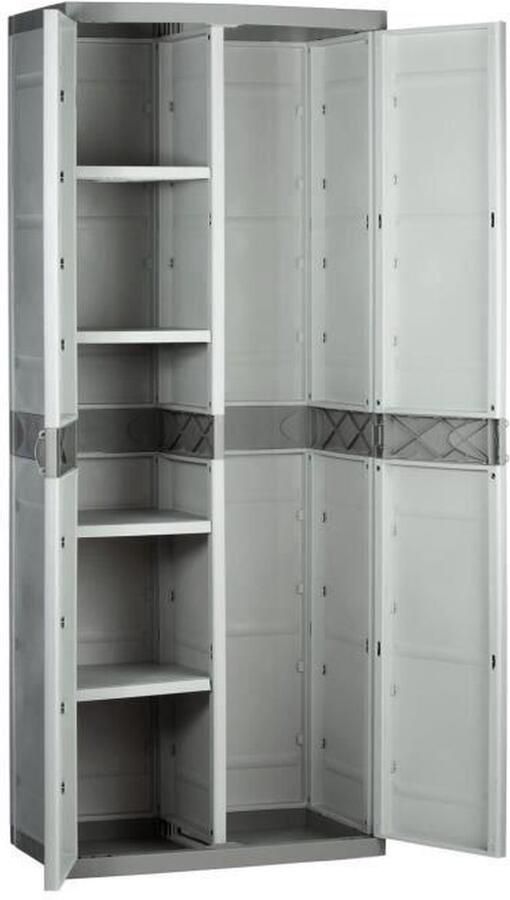 Plastiken TITANIUM Hoge kast met 2 deuren en planken 70 x 44 x 176 cm Beige en Taupe TITANIUM assortiment binnen en buiten - Foto 2