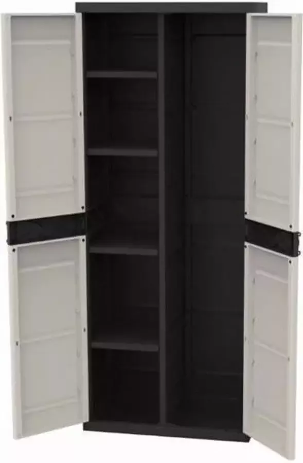 Plastiken TITANIUM Kledingkast met 2 deuren en planken L70 x B44 x H176 cm Beige en zwart assortiment TITANIUM Binnen buiten