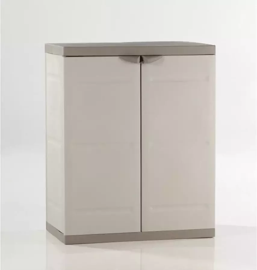 Plastiken TITANIUM Lage kast met 2 deuren en planken l70 x B44 x H88 cm Beige en Taupe TITANIUM assortiment binnen buiten