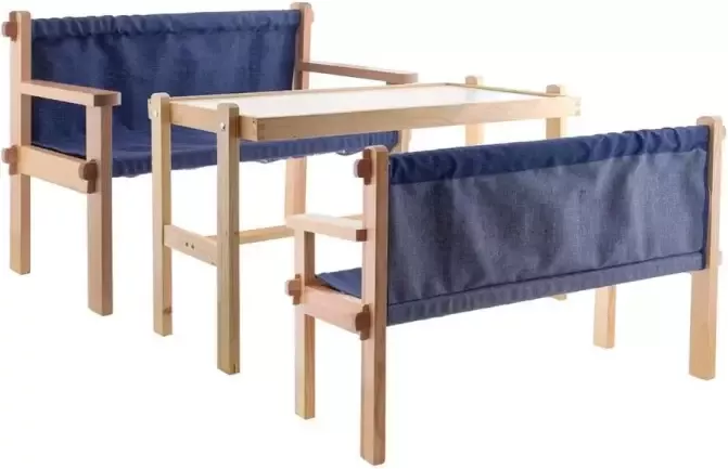 Playtime Kindertafel met stoeltjes van hout 1 tafel en 2 zitbankjes JEANS voor kinderen Kleurtafel speeltafel knutseltafel tekentafel zitgroep set