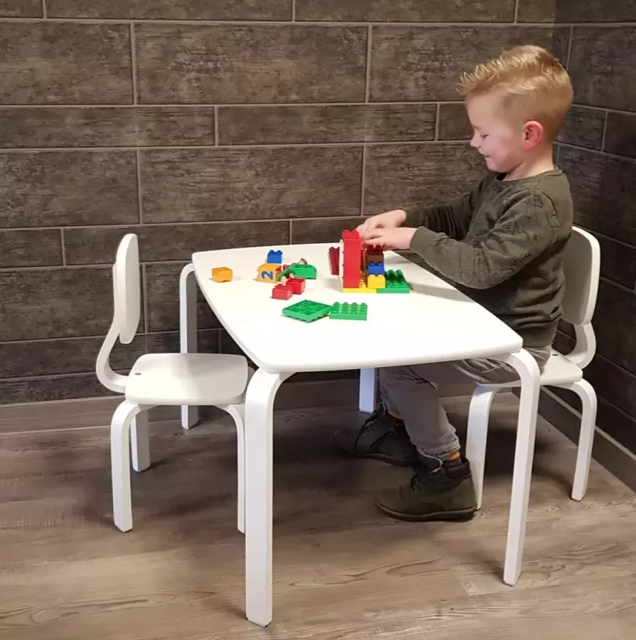 Playwood Set tafel met 2 stoelen Set kindertafel met 2 kinderstoelen Wit