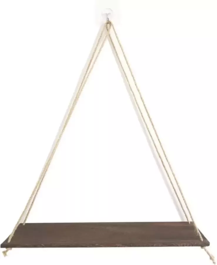 Plienskinderkamer.nl Wandplank Hangend Hout Donkerbruin Wanddecoratie Muurdecoratie Touw Plant Boek Kinderkamer Babykamer Accessoires