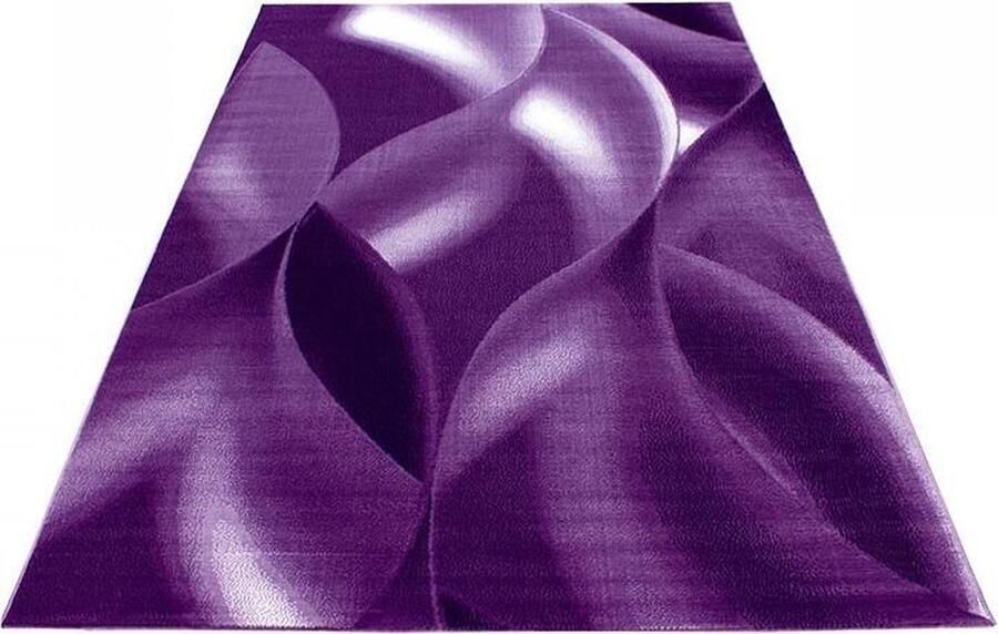 Flycarpets Laagpolig vloerkleed met abstract golfpatroon violette kleur geschikt voor de woonkamer met een jute achterkant afmetingen: 200 cm x 290 cm - Foto 10