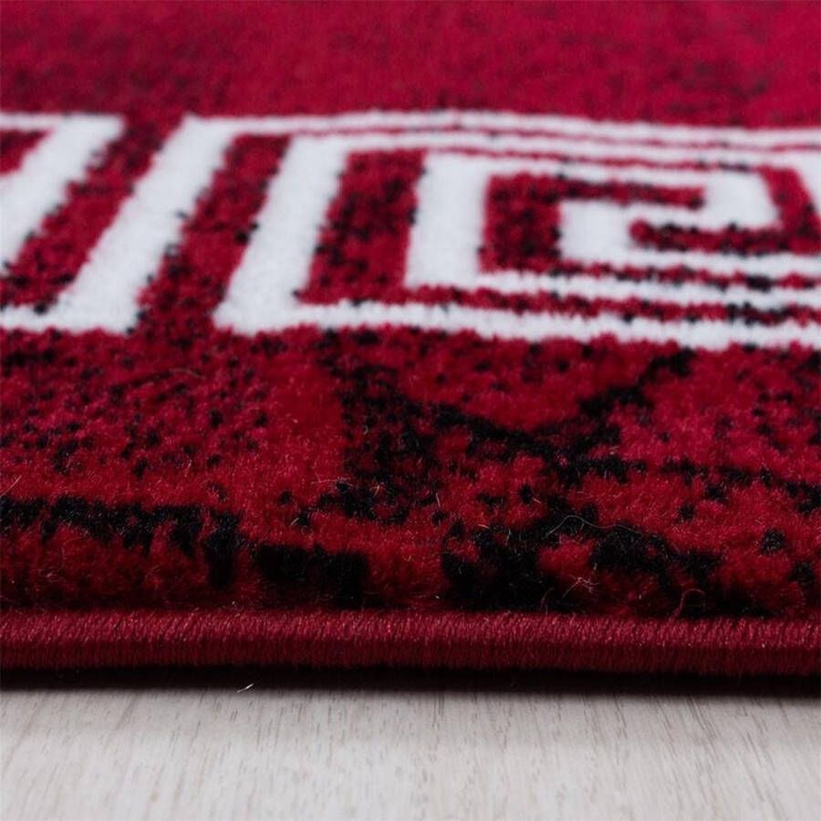 Plus Laagpolig vloerkleed met meanderpatroon rood geschikt voor de woonkamer met jute achterkant afmeting: 80 x 150 cm