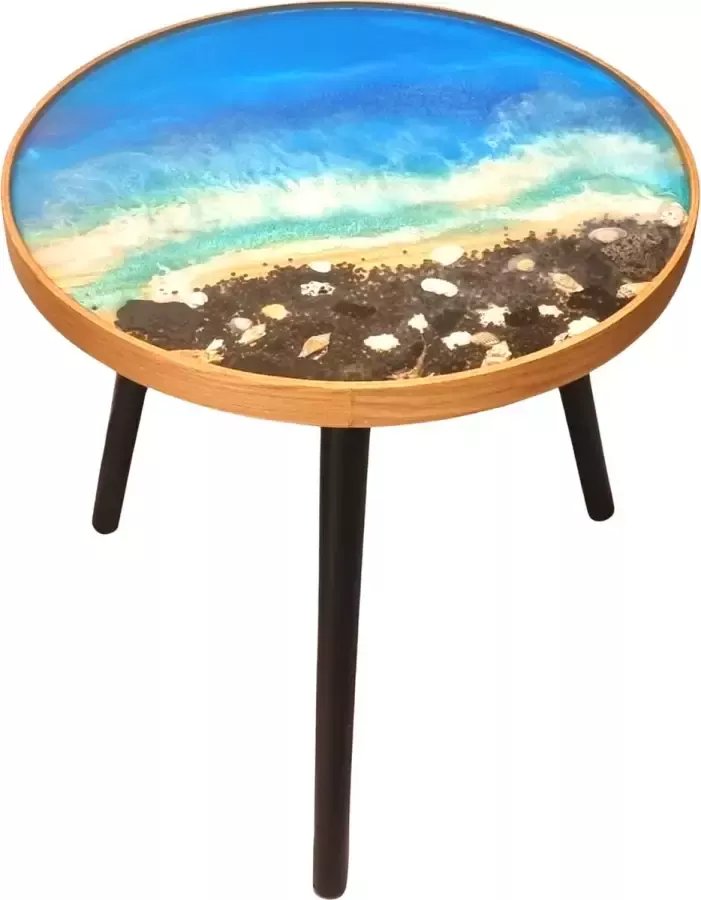 PNCreations Epoxy Tafel Santorini Resin Oceaan Tafel Houten Bijzettafel Epoxy Hars Zee Effect Tafelblad