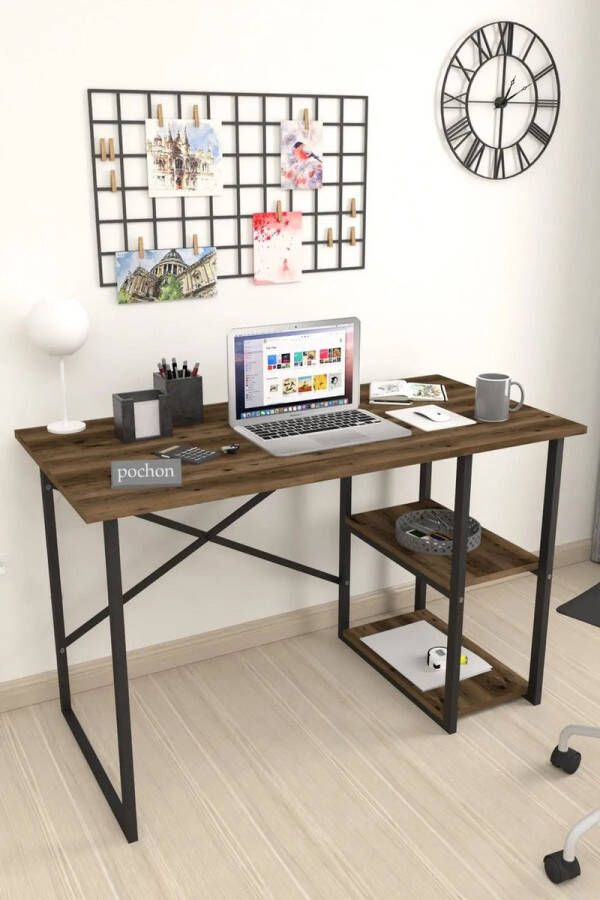 Pochon Bureau Tulp Bruin 30x120x75 Bureau met 2 Vakken Industrieel Tafel Werktafel