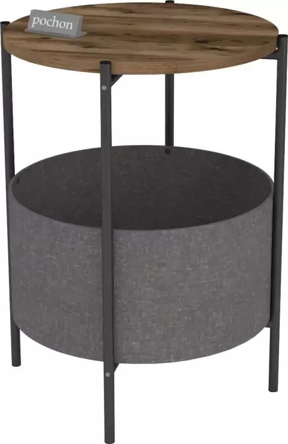 Pochon Home Bijzettafel met Opbergruimte Bruin Rond 60x43x43