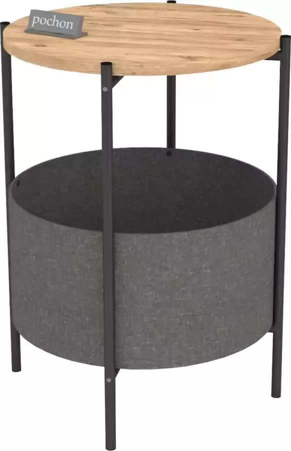 Pochon Home Bijzettafel met Opbergruimte Pijnboom Rond 60x43x43