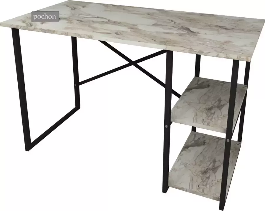 Pochon Home Bureau met 2 Vakken Wit Marmer Industrieel 60x120x75