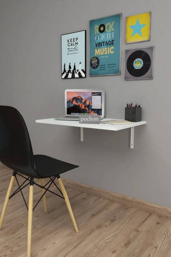 Pochon Home Inklapbare Bureau Wit Industrieel 72x45 Tafel Werktafel Compact