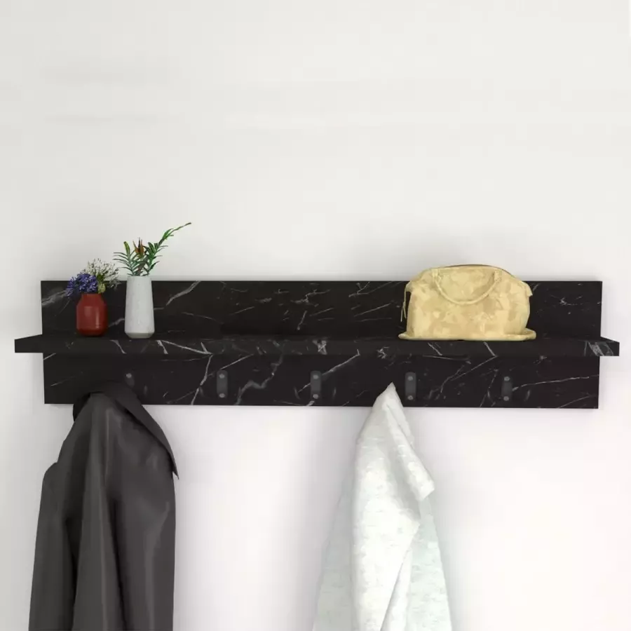 Pochon Kapstok Aya Zwart Marmer 11x80x18 Wandkapstok 10 Haken Laagpolige Vloerkleed Kortpolige Vloerkleed - Foto 2
