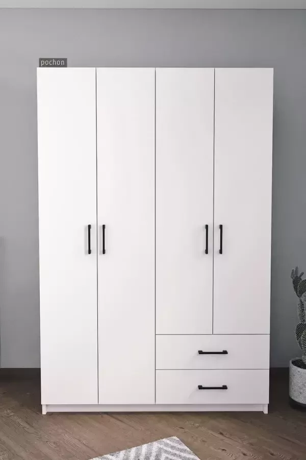 Pochon Home Kledingkast met 4 Deuren Wit 120x180x47