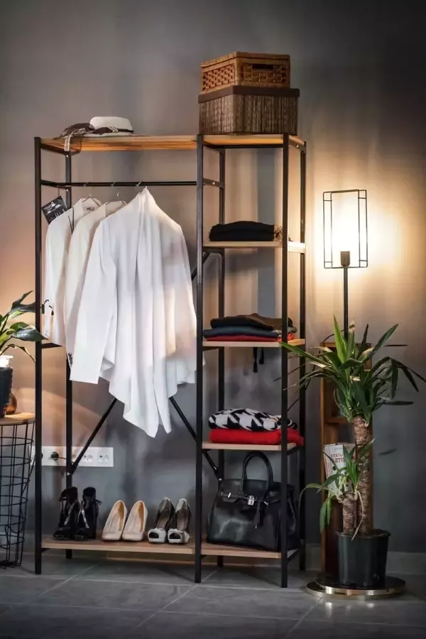 Pochon Home Kledingkast Pijnboom Open Kast Industrieel Kledingkast Slaapkamer Kledingrek 35x100x180 Open Kledingkast Kledingkasten Slaapkamer - Foto 2