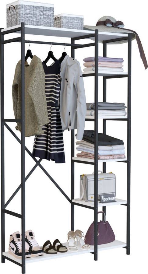 Pochon Home Kledingkast Wit Open Kast Industrieel Kledingkast Slaapkamer Kledingrek 35x100x180 Open Kledingkast Kledingkasten Slaapkamer - Foto 2