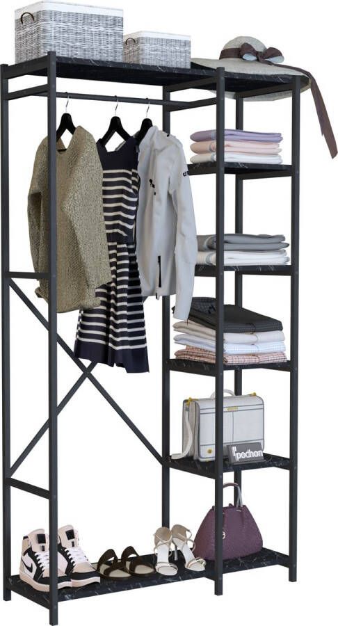 Pochon Home Kledingkast Zwart Marmer Open Kast Industrieel Kledingkast Slaapkamer Kledingrek 35x100x180 Open Kledingkast Kledingkasten Slaapkamer - Foto 2