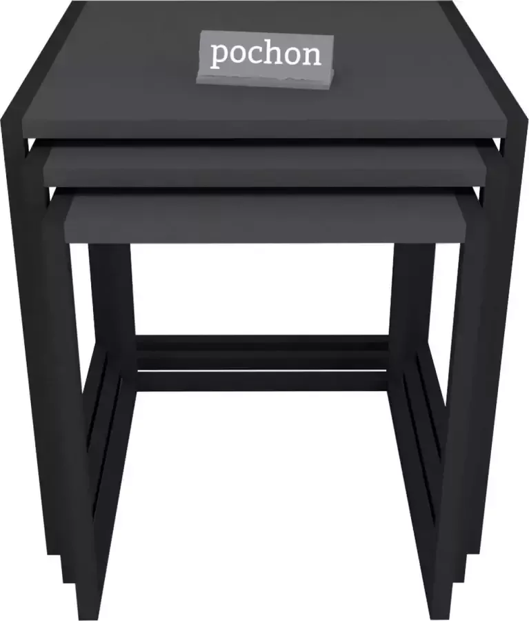 Pochon Home Metaal Bijzettafel Antraciet Set van 3 Nachtkast