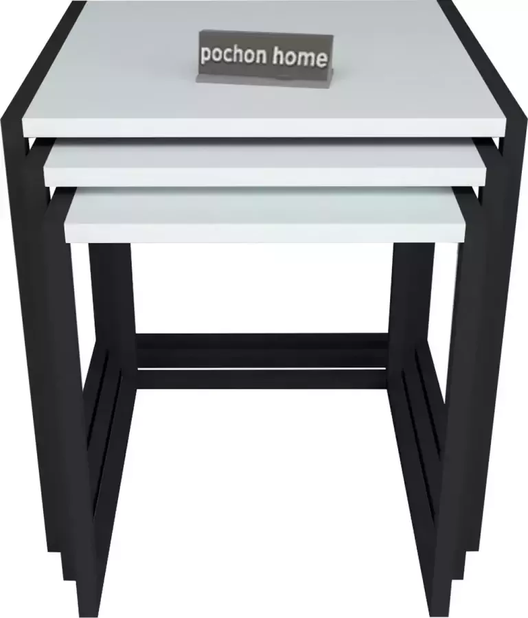 Pochon Home Metaal Bijzettafel Wit Set van 3 Nachtkast
