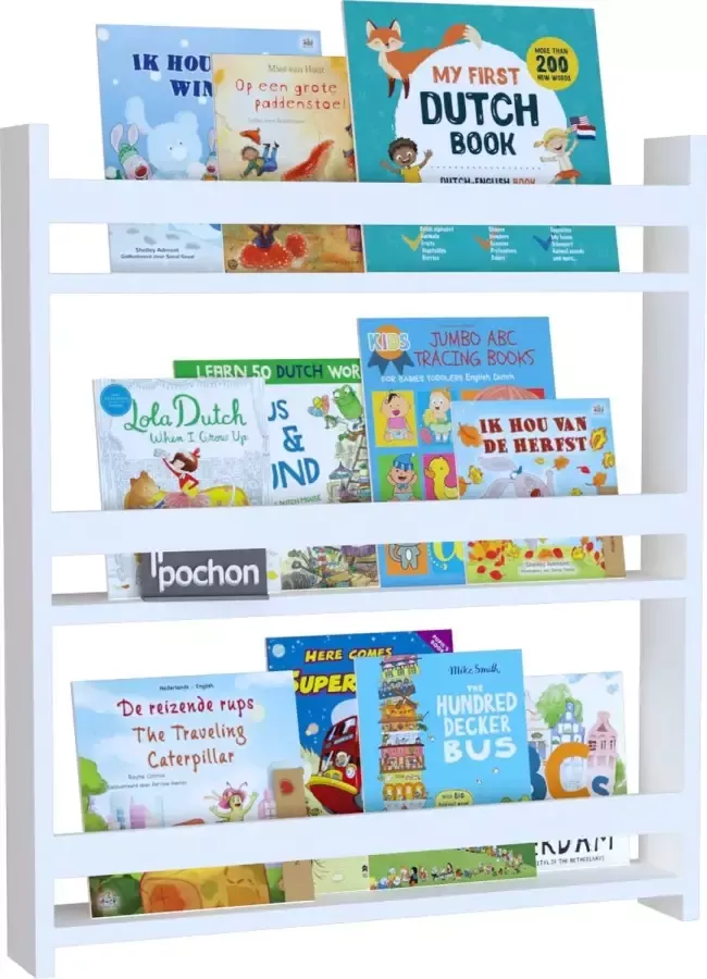 Pochon Home Boekenkast Montessori Wit Ophangbaar 80x74x10 Boekenrek Opbergkast Kast Vakkenkast Wandkast Muurkast