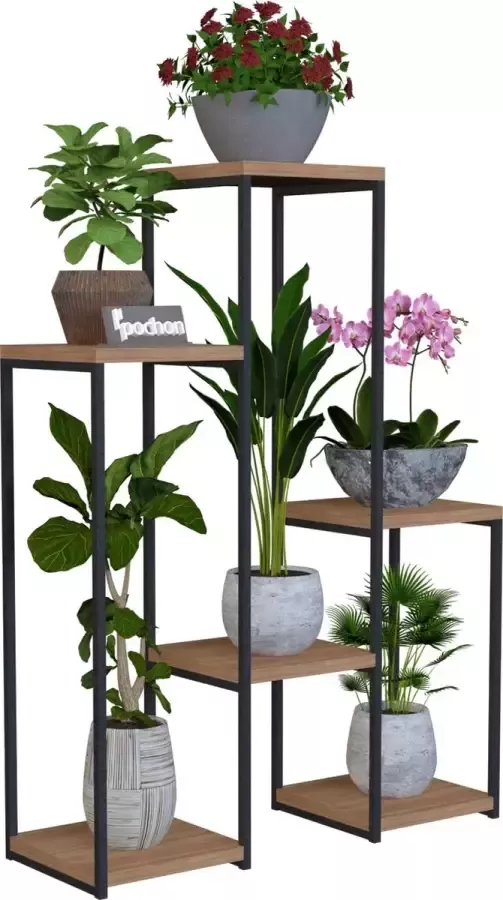 Pochon Home Plantentafel 6 Planten Metaal Plantenrek Ladderkast Plantenstandaard Plantentafeltje voor binnen 78x60x20
