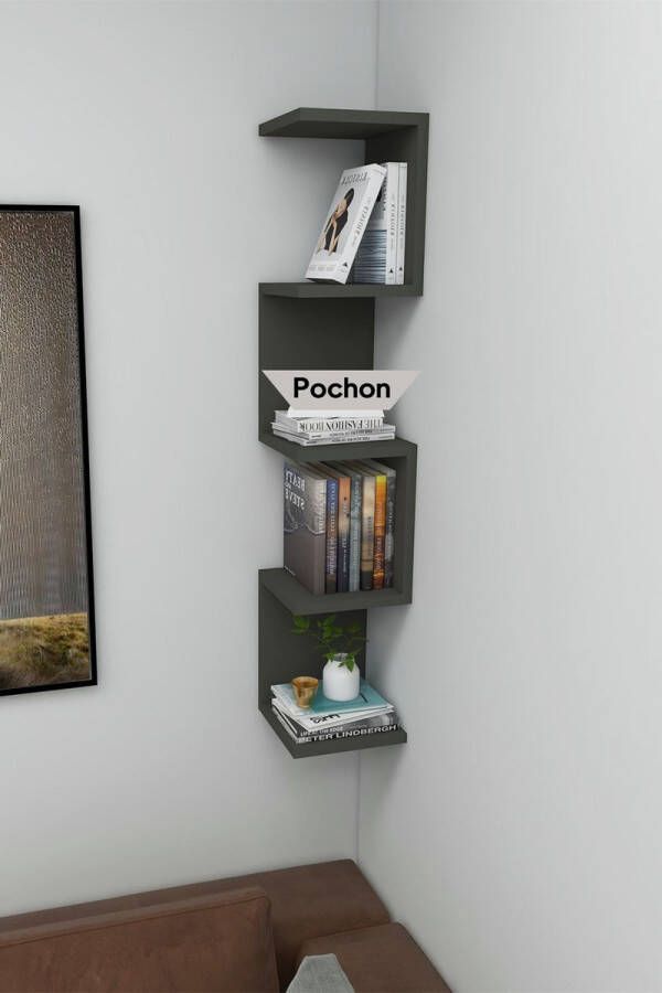 Pochon Home Zigzag Boekenkast Antraciet 4 Vakken 22x22x111 cm