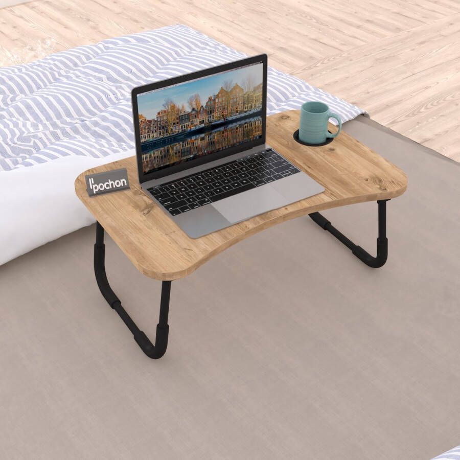 Pochon Home Inklapbare Bedtafel Beker- en Telefoonhouder Pijnboom 26x59x39 Laptoptafel Tafel op Bed - Foto 2