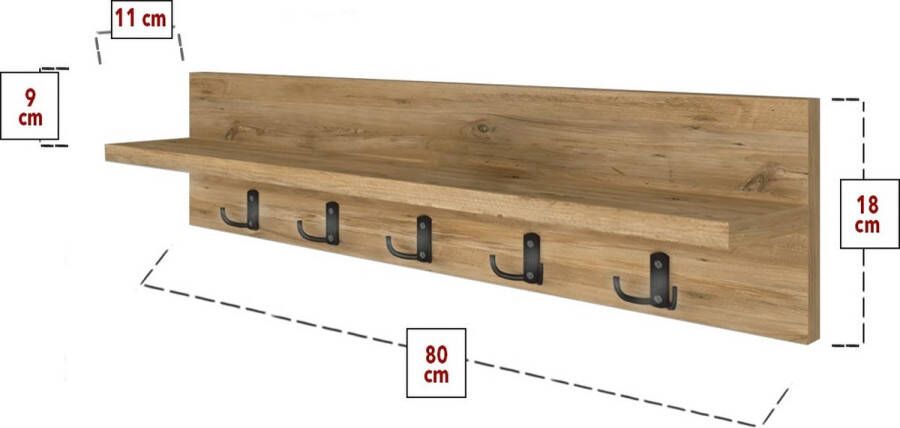 Pochon Kapstok Aya Pijnboom 11x80x18 Wandkapstok 10 Haken Kledinghanger Kapstok Hangend Wandkapstok