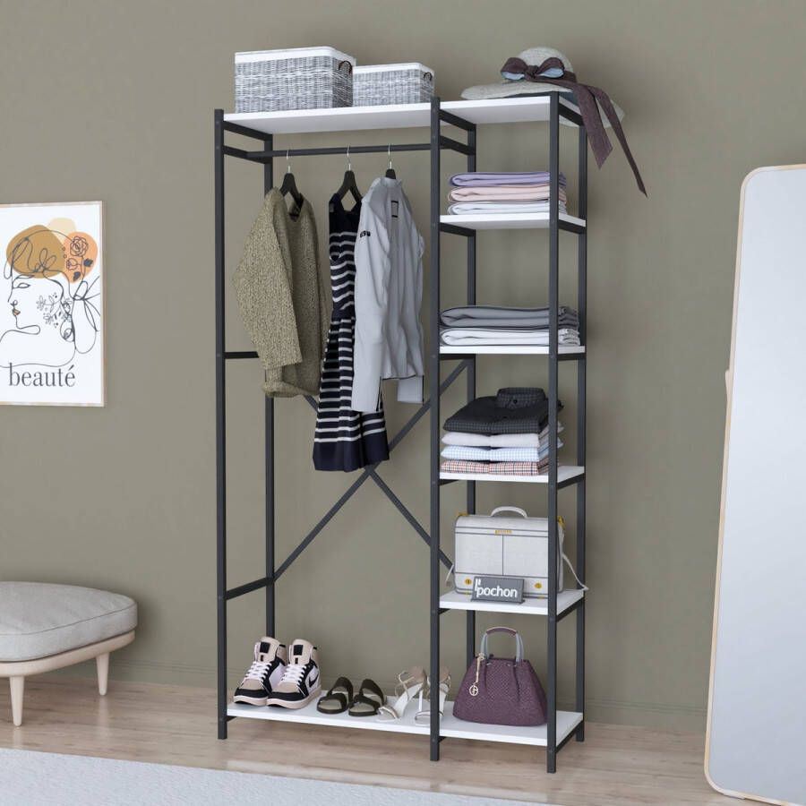 Pochon Home Kledingkast Wit Open Kast Industrieel Kledingkast Slaapkamer Kledingrek 35x100x180 Open Kledingkast Kledingkasten Slaapkamer