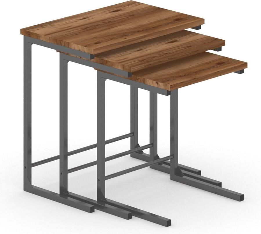 Pochon Bijzettafel Set Aishah Walnoot 45x45x54 Bijzettafel Metaal