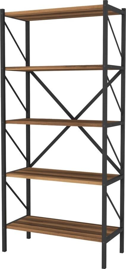 Pochon Boekenkast Demeter Walnoot 34x66x160 Boekenrek Kast Opbergkast Industrieel Laagpolige Vloerkleed Kortpolige Vloerkleed