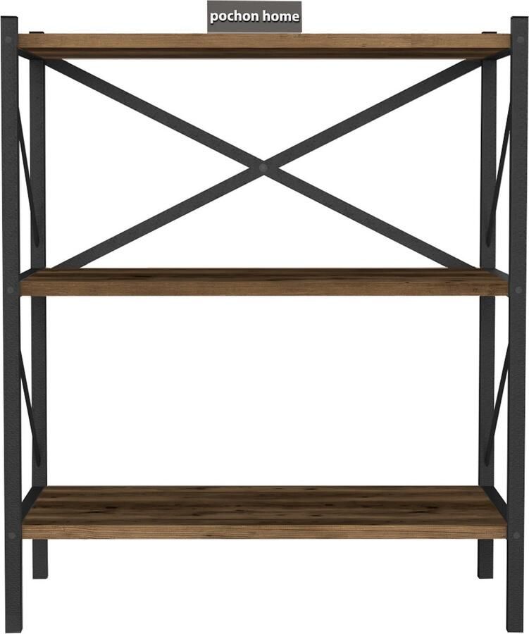 Pochon Boekenkast Hestia Bruin 34x66x85 Boekenrek Opbergkast Kast Vakkenkast Laagpolige Vloerkleed Kortpolige Vloerkleed