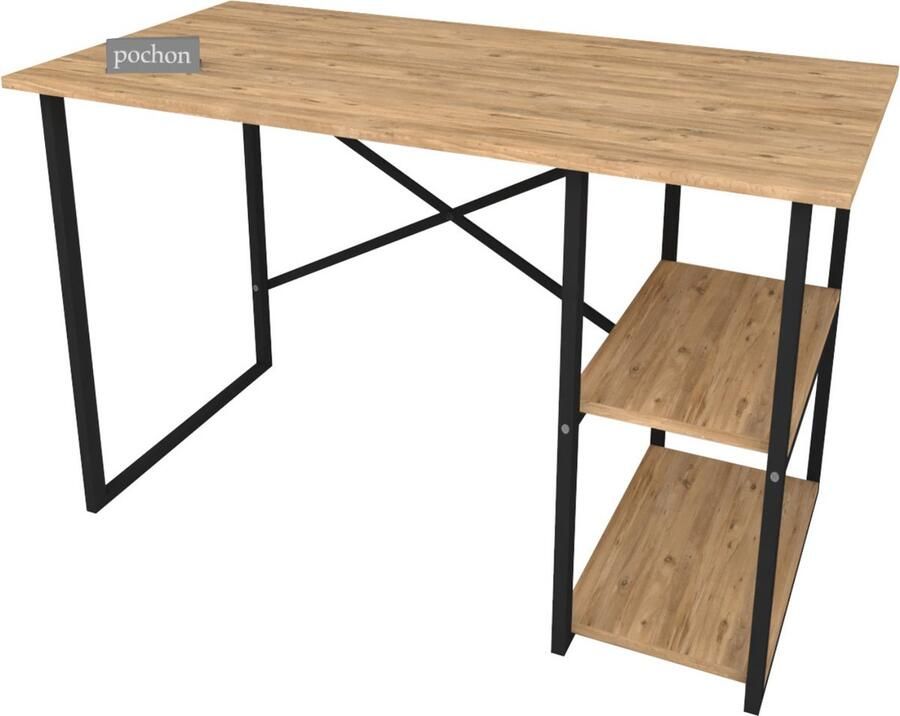 Pochon Bureau Tulp Pijnboom 30x120x75 Bureau met 2 Vakken Industrieel Tafel Werktafel