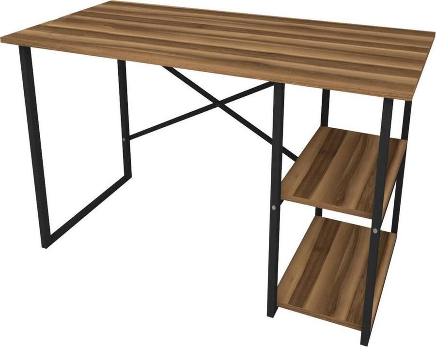 Pochon Bureau Tulp Walnoot 30x120x75 Bureau met 2 Vakken Industrieel Tafel Werktafel