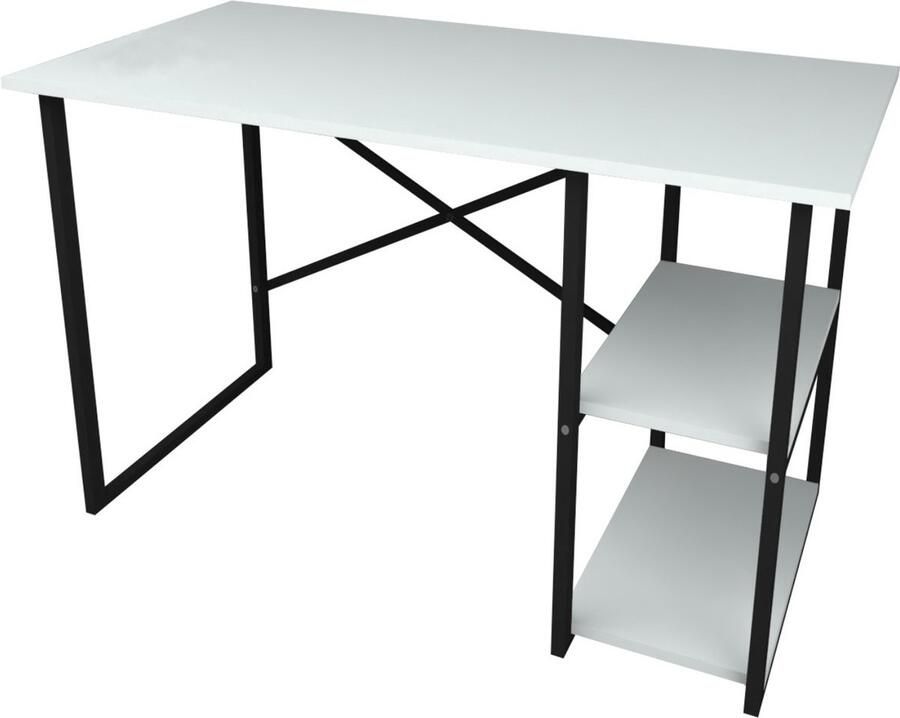 Pochon Bureau Tulp Wit 30x120x75 Bureau met 2 Vakken Industrieel Tafel Werktafel