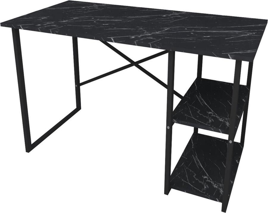 Pochon Bureau Tulp Zwart Marmer 30x120x75 Bureau met 2 Vakken Industrieel Tafel Werktafel