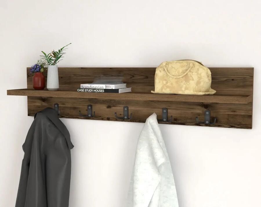 Pochon Kapstok Aya Bruin 11x80x18 Wandkapstok 10 Haken Laagpolige Vloerkleed Kortpolige Vloerkleed - Foto 2